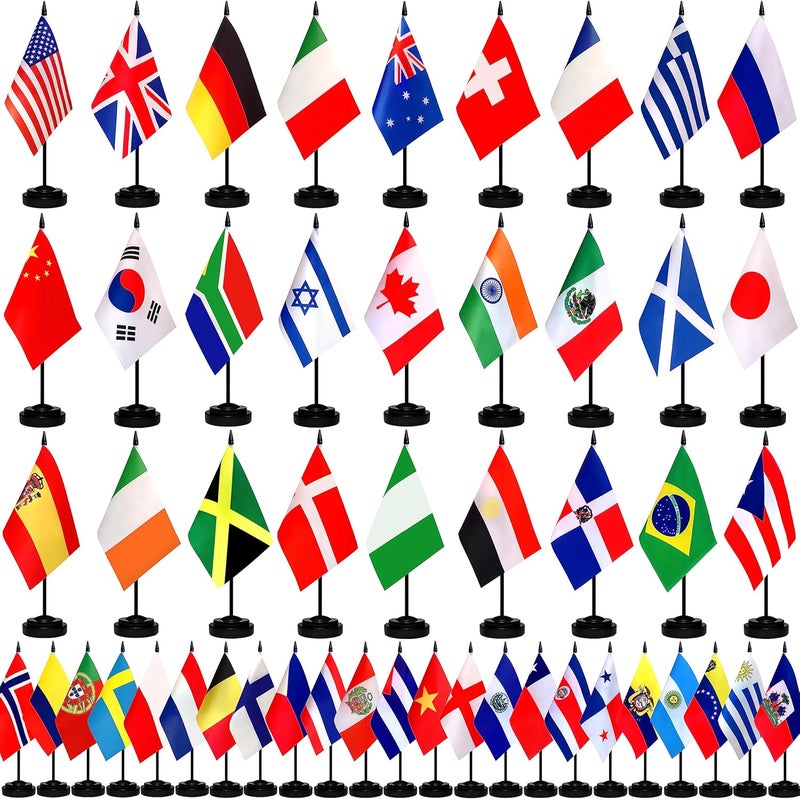 TSMD 50 Countries International World Desk Flags Set Small Mini Office Table Stick Flag with Stand Base,5x8 Inch - Image 1
